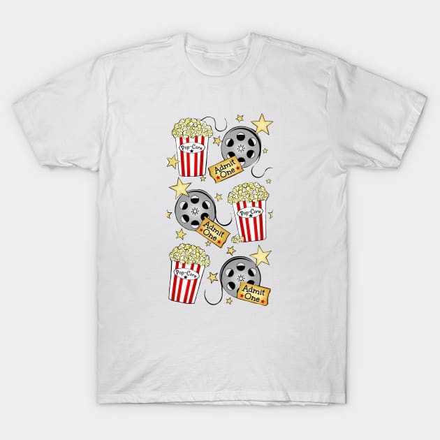 VIP Movie Night on white w/ pop corn T-Shirt by FranBail